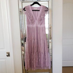 WAYF Hadley Lace Midi Dress purple lilac lavender